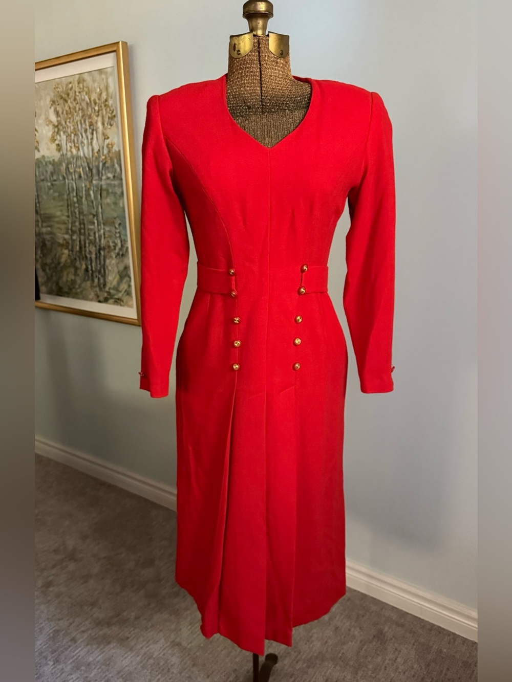 Vintage 80s Jackie K Pure Virgin Wool Red Power Dress Small